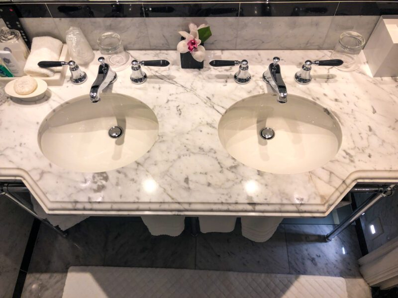 St Regis New York 5th Avenue Suite master bathroom dual vanity
