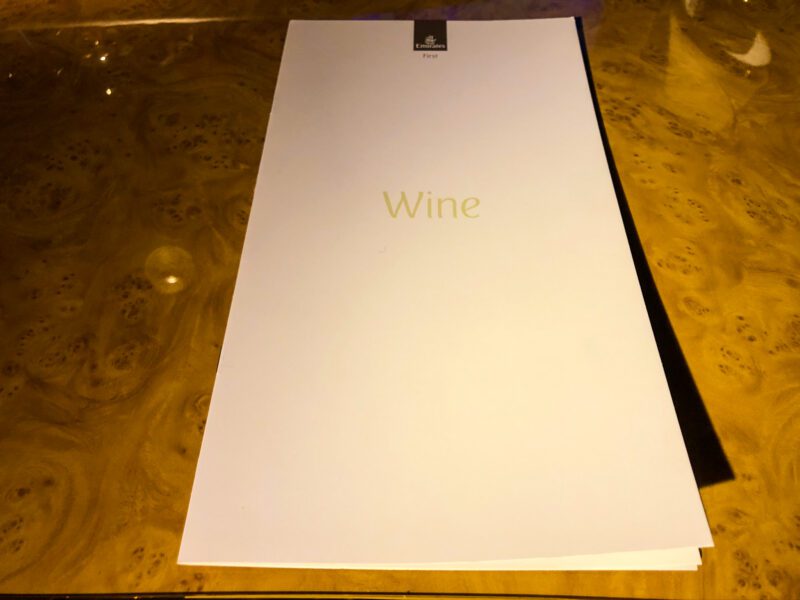 Emirates A380 First Class Drink Menu Title Page