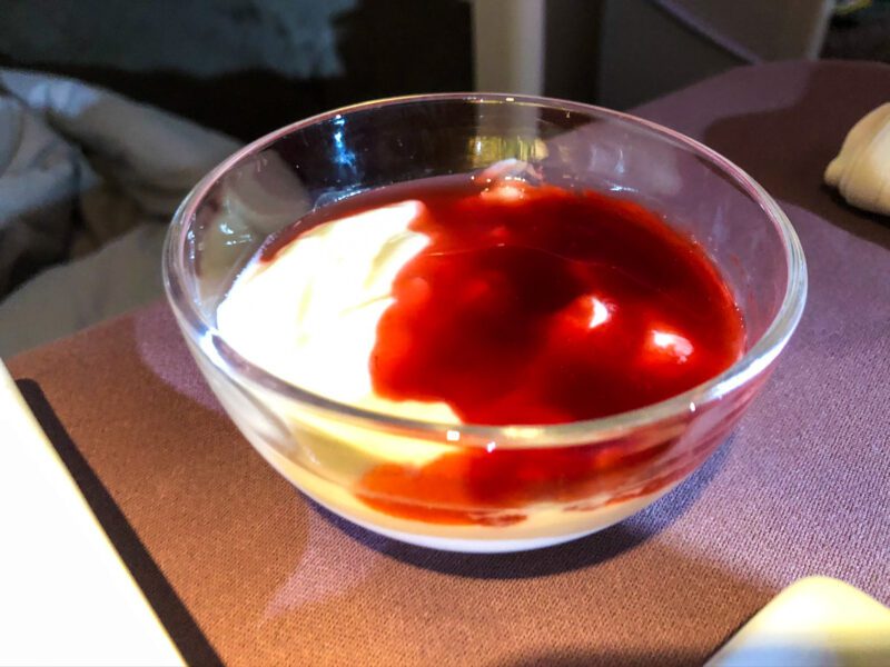 Japan Airlines First Class Greek Yogurt With Berry Sauce