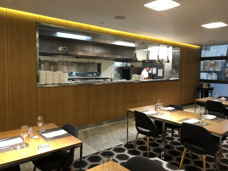 Qantas First Class Lounge Lax Dining Areas And Open Kitchen