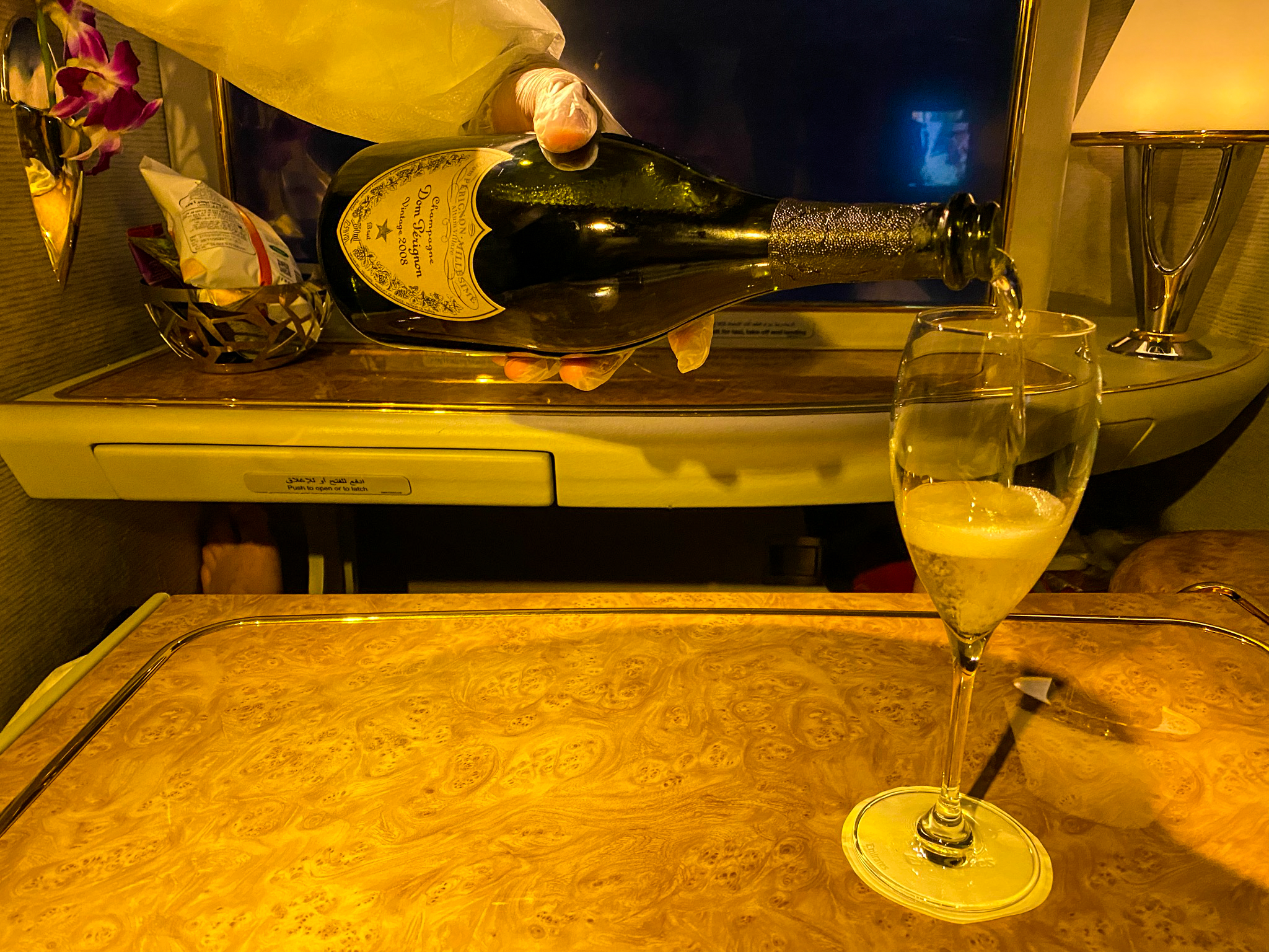 Emirates 777 First Class Champagne
