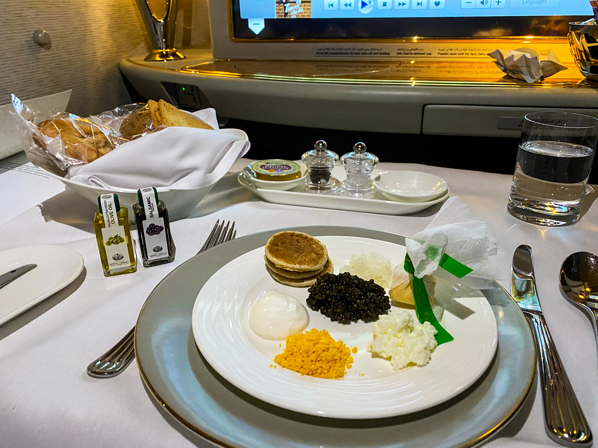 Emirates 777 First Class Caviar Course
