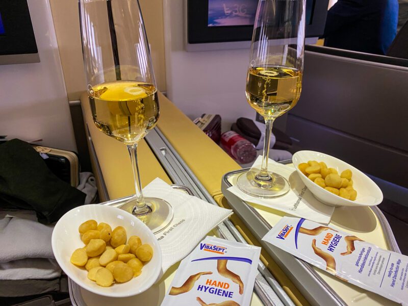 Lufthansa 747-8 First Class Welcome Drink And Nuts