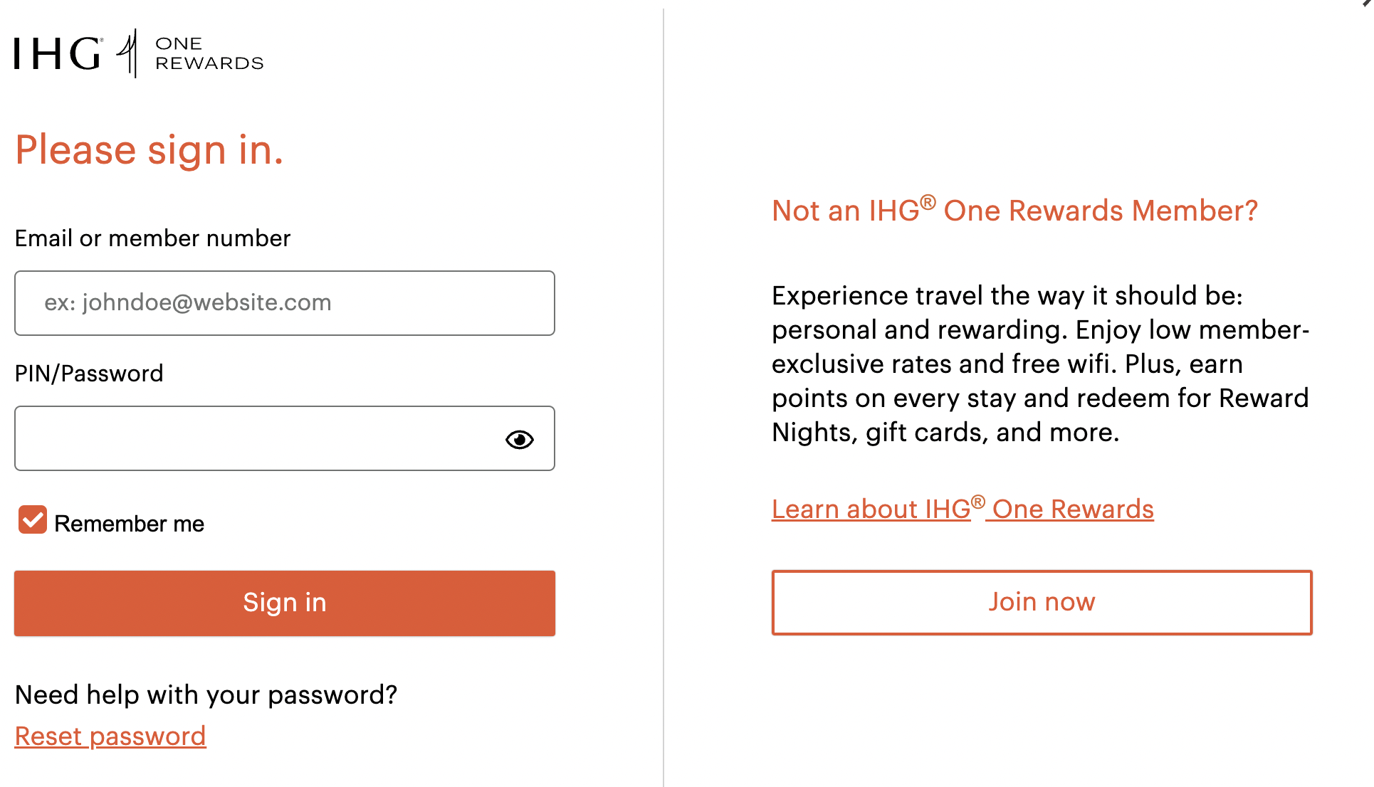 IHG Sign Up - Sign In Page