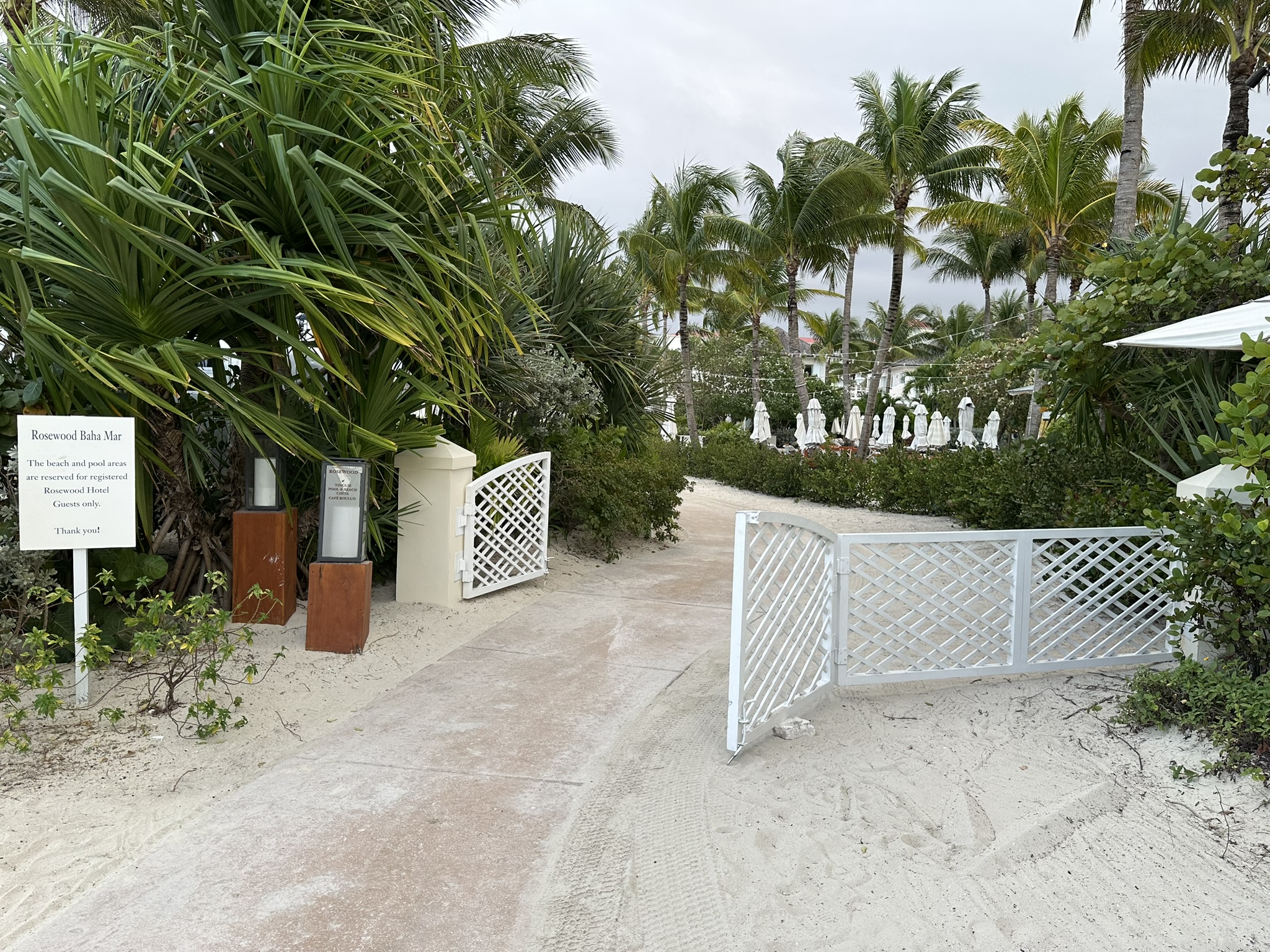 Rosewood Baha Mar beach entrance with security